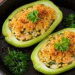 Chayote Dishes: Ideas & Popular Dishes with Chayote Golden-baked stuffed mirliton halves, showcasing a savory filling inside the tender chayote shells, a classic Louisiana chayote recipe